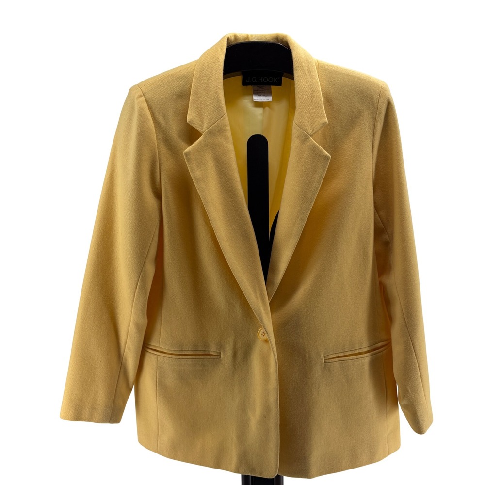 J.G. Hook Women's‎ 12P Yellow 100% Wool Single Button Blazer Jacket Vintage